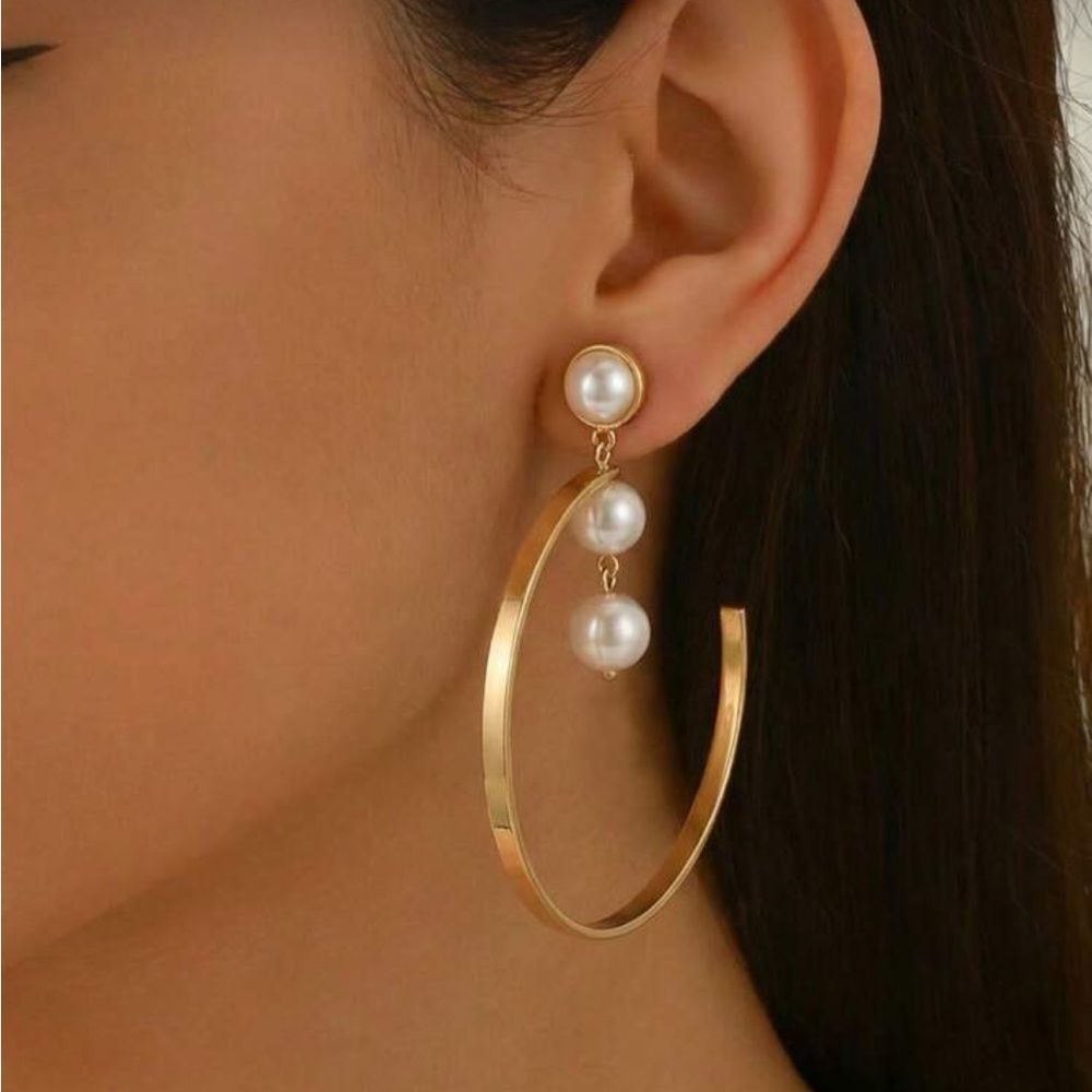 Gold pearl Hoop Earrings N1263